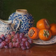230325-grapes-persimmon-blue14x11-white-ceramics-commission