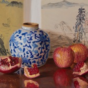 231211-pomegranate-apple-oriental-ceramic-pot-with-chinese-art-book-background-14x11