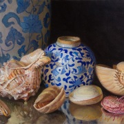 240823-seashells-with-two-ceraimic-jars-commission-16x12