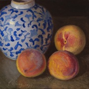 241028-peaches-with-a-blue-and-white-ceramic-jar-8x8