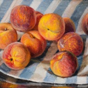 250724-peaches-on-a-piece-of-blue-strips-table-cloth-10x8